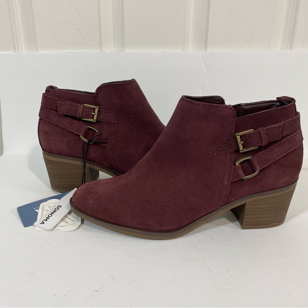 Sonoma NWT Ortholite Sonya Burgundy  Suede Leather Zip Up Ankle Booties Size 8.5